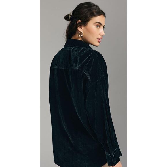 Favorite Daughter The Velvet Ex-Boyfriend Button-Down Shirt in Black - Picture 2 of 10